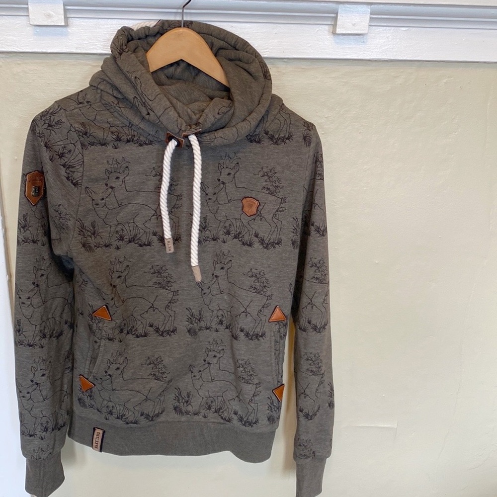 NAKETANO Deer Print Cowl Hoodie Sweetshirt
